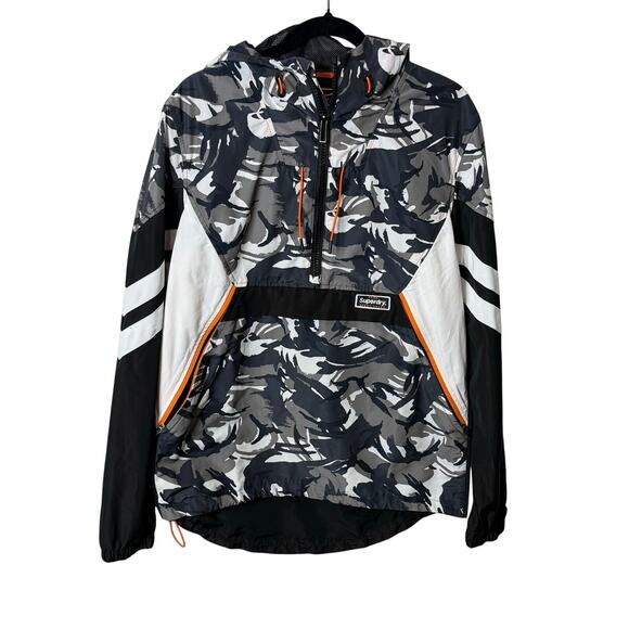 Super Dry Other - Superdry Windbreaker Men M Black White Pullover Half Zip Camo Outdoors Gorpcore